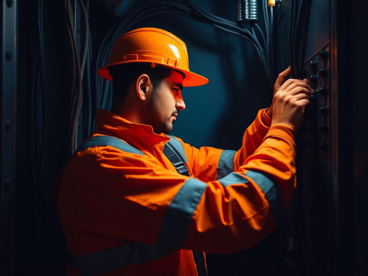 Eletricista realizando manutenção em quadro elétrico